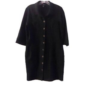 Tribal Black Button Up Collar  Long Sleeve Shirt Dress Tunic, S